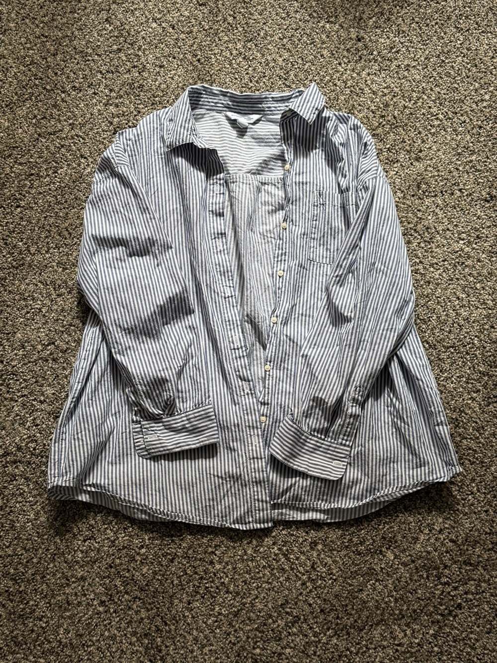 Old Navy The Boyfriend Shirt Striped Cotton Button-Up Blue White Size L